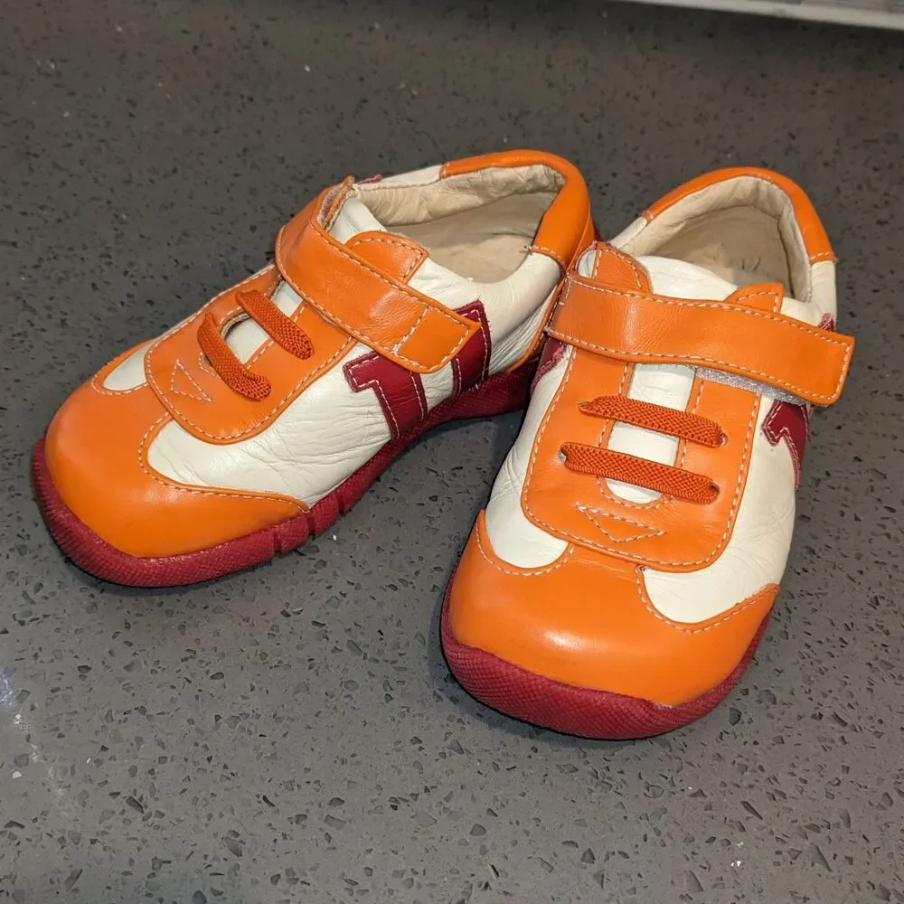 See Kai Run Eleven Kids Leather Sneakers Orange Red Shoes Sz 10